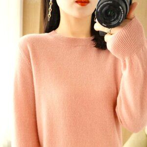 LARGE PINK SOFT CREW NECK LIGHTWEIGHT RIBBED CUFFS, COLLAR & HEM SWEATER
